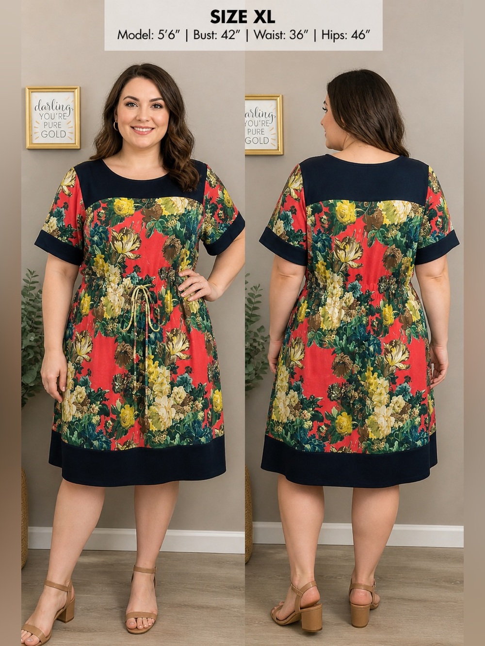 Flor Drawstring Bold Floral Drawstring Dress Extra Large